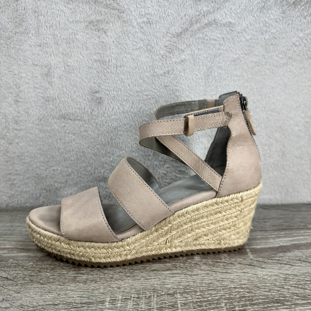 Eileen Fisher Wali Espadrille Wedge Sandal Women's 6 Latte Beige Leather Resort